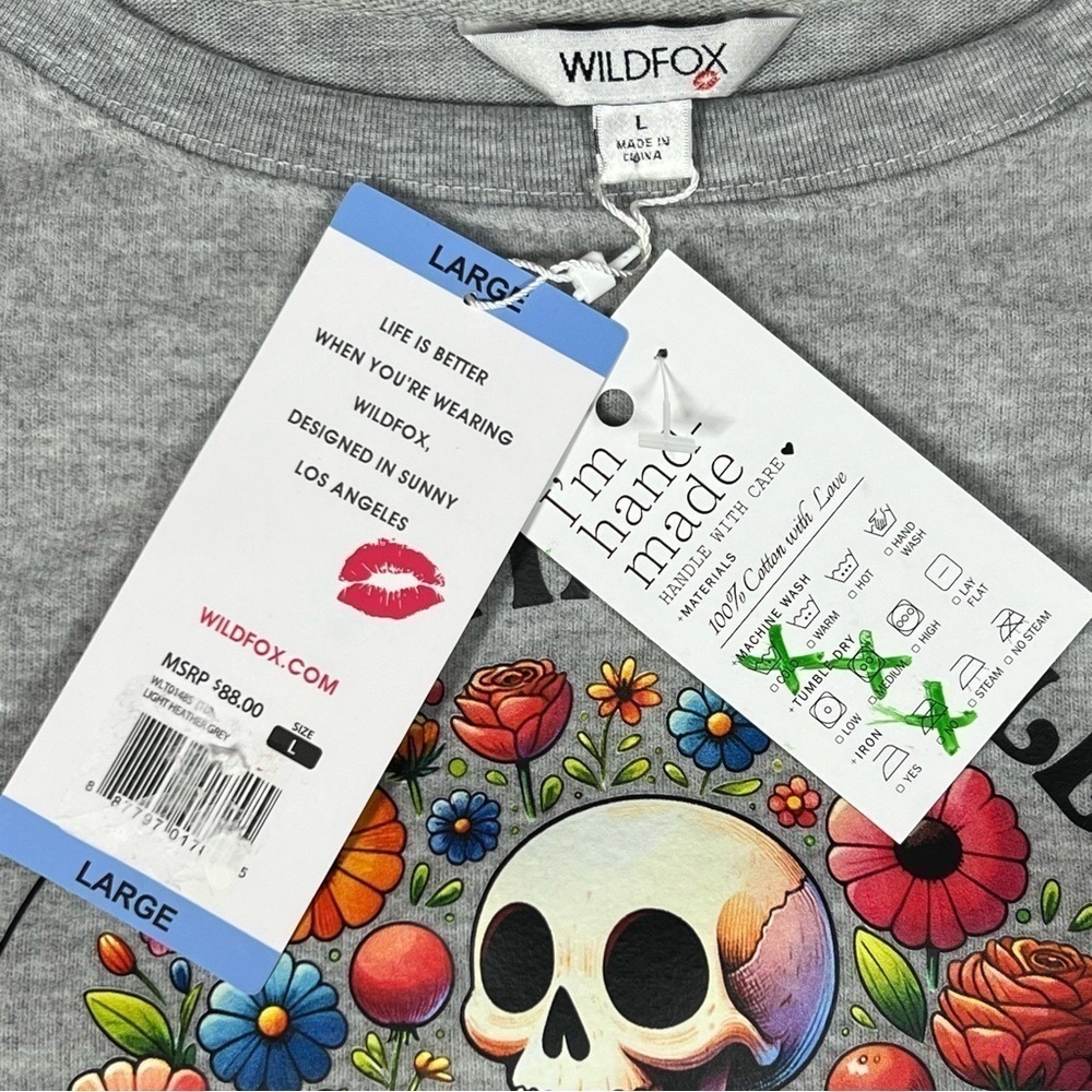 WILDFOX | Floral Skull ‘Mentally Ill But Totally Chill Graphic Print Long sleeve - Picture 8 of 11